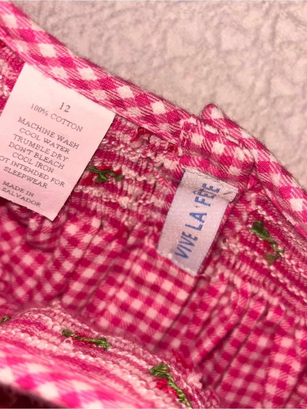 Vive la Fete girl 12 hot pink checked smocked flannel nightgown
